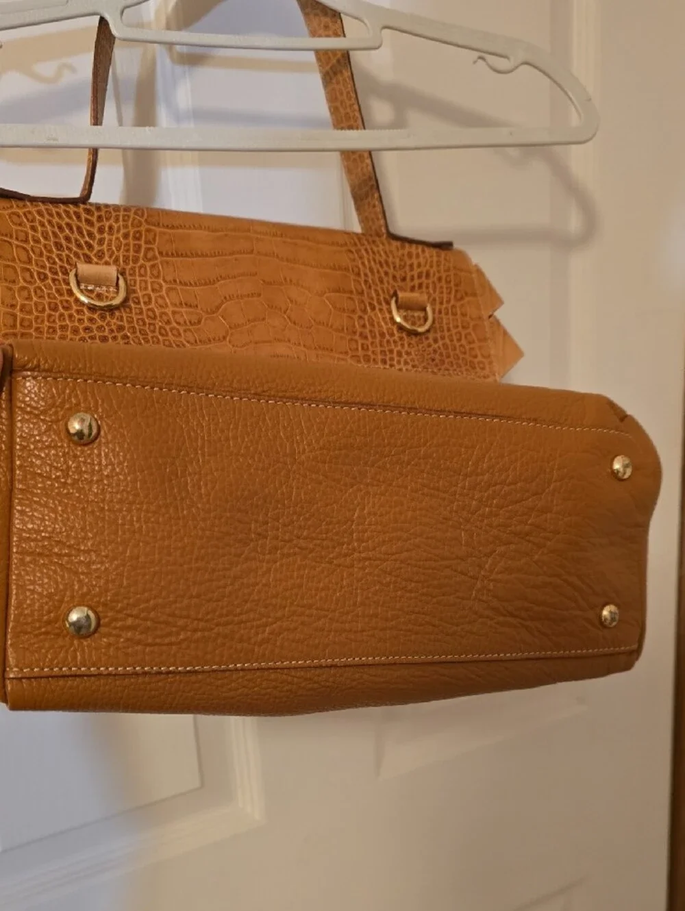 IACUCCI Italy Croc-Embossed & Pebbled Leather Flap Satchel Bag – Honey/Tan